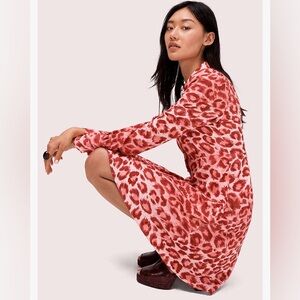 Kate Spade Pink and Red Leopard Long Sleeve Above Knee Dress